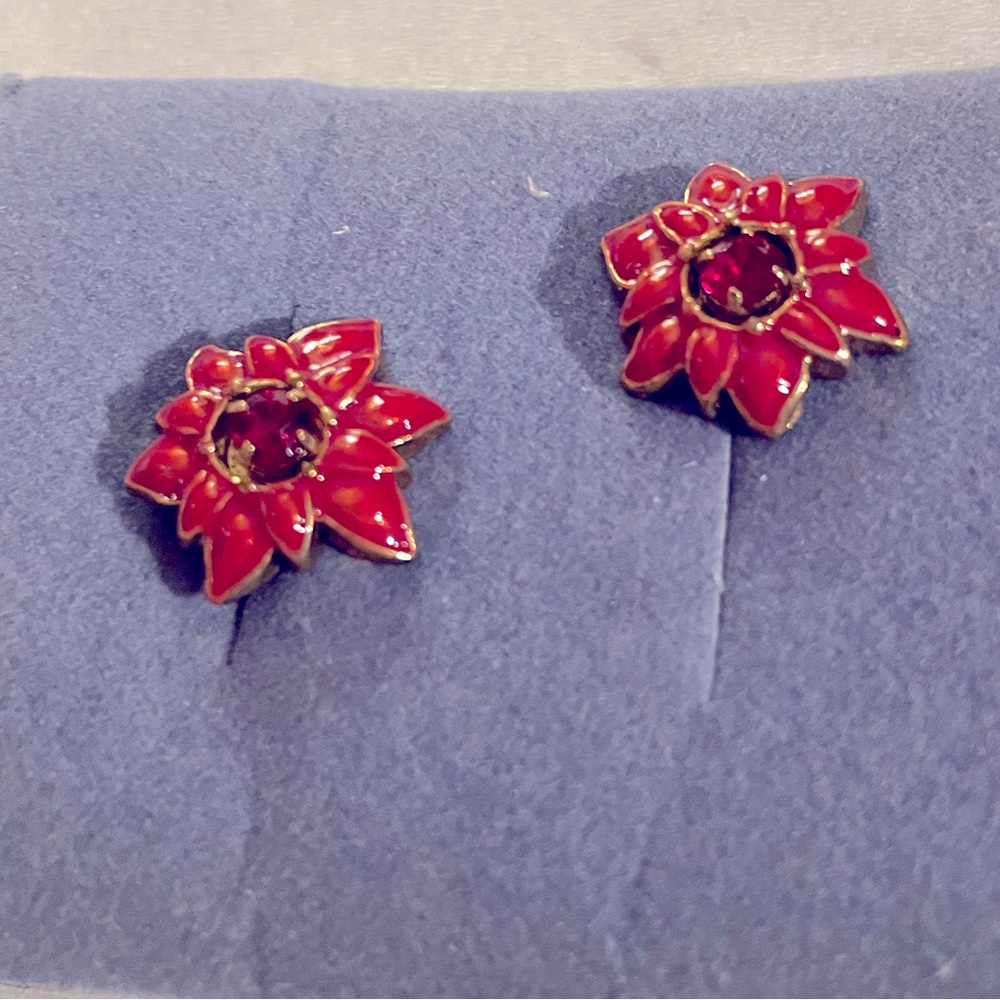 Red Poinsettia Earrings — Pierced — Christmas